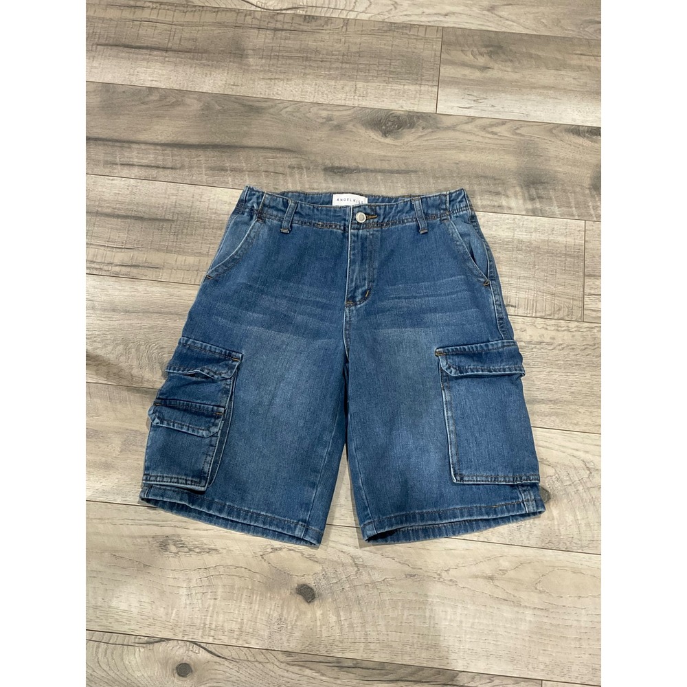 Angel Kiss Womens Cargo Denim Shorts Medium Wash Blue Multi Pocket Size 3/26